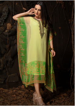 Green Color Designer Chiffon Kurti